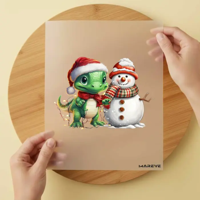 Bügelbild-Weihnachten-Dinobaby-Schneemann