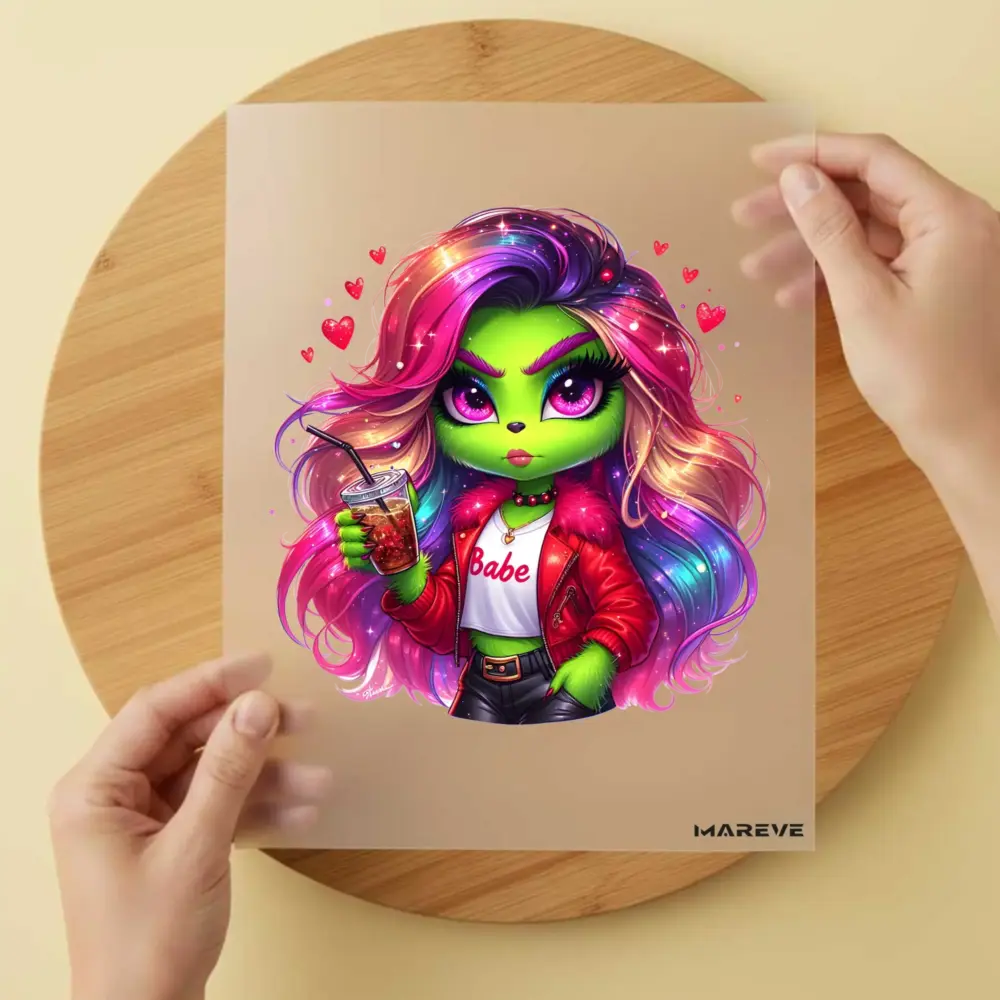 Bügelbild/Sticker - grüne Frau - Babe - Lila Augenbraun
