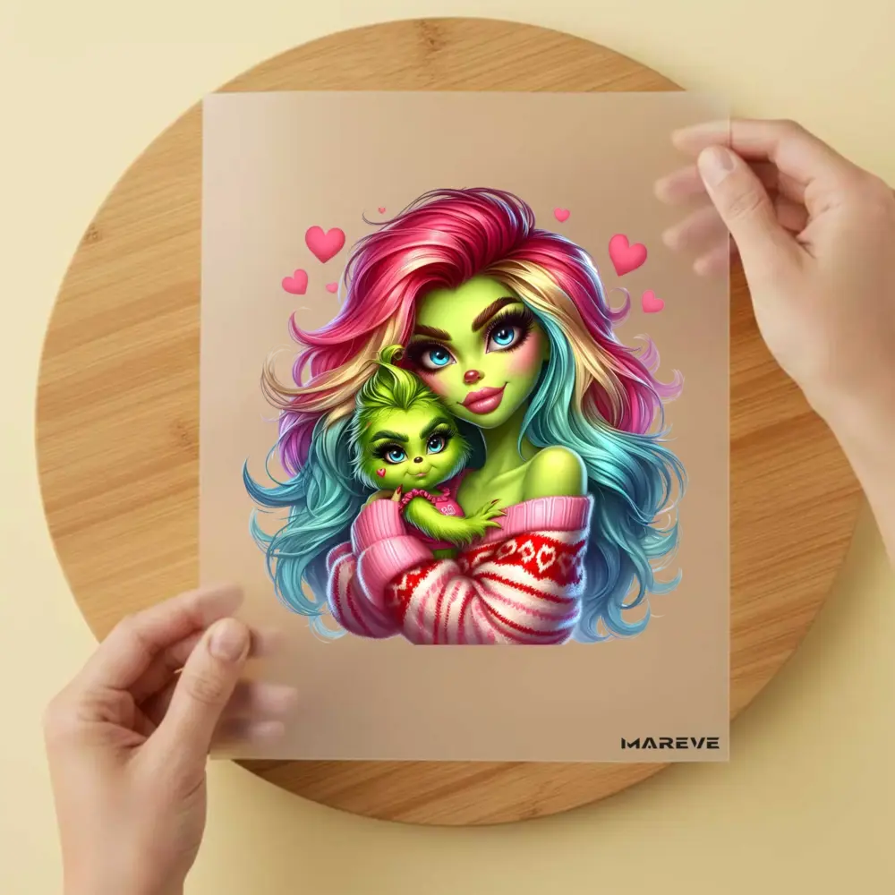 Bügelbild/Sticker - grüne Frau - Baby - Love