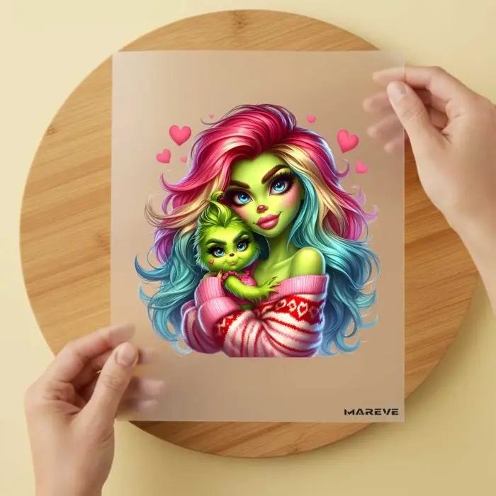 Bügelbild-grüne-Frau-Baby-Love