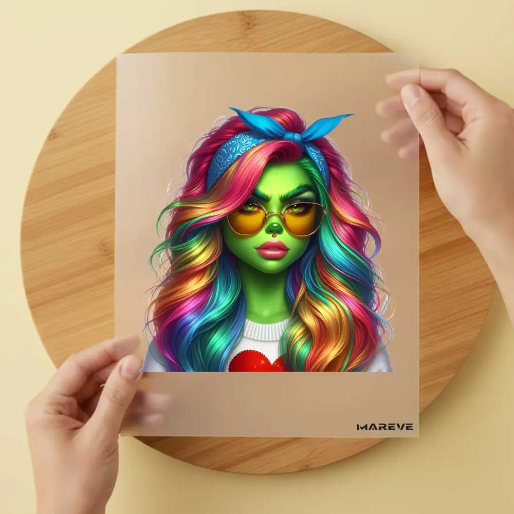 Bügelbild/Sticker - grüne Frau - Haarband Blau