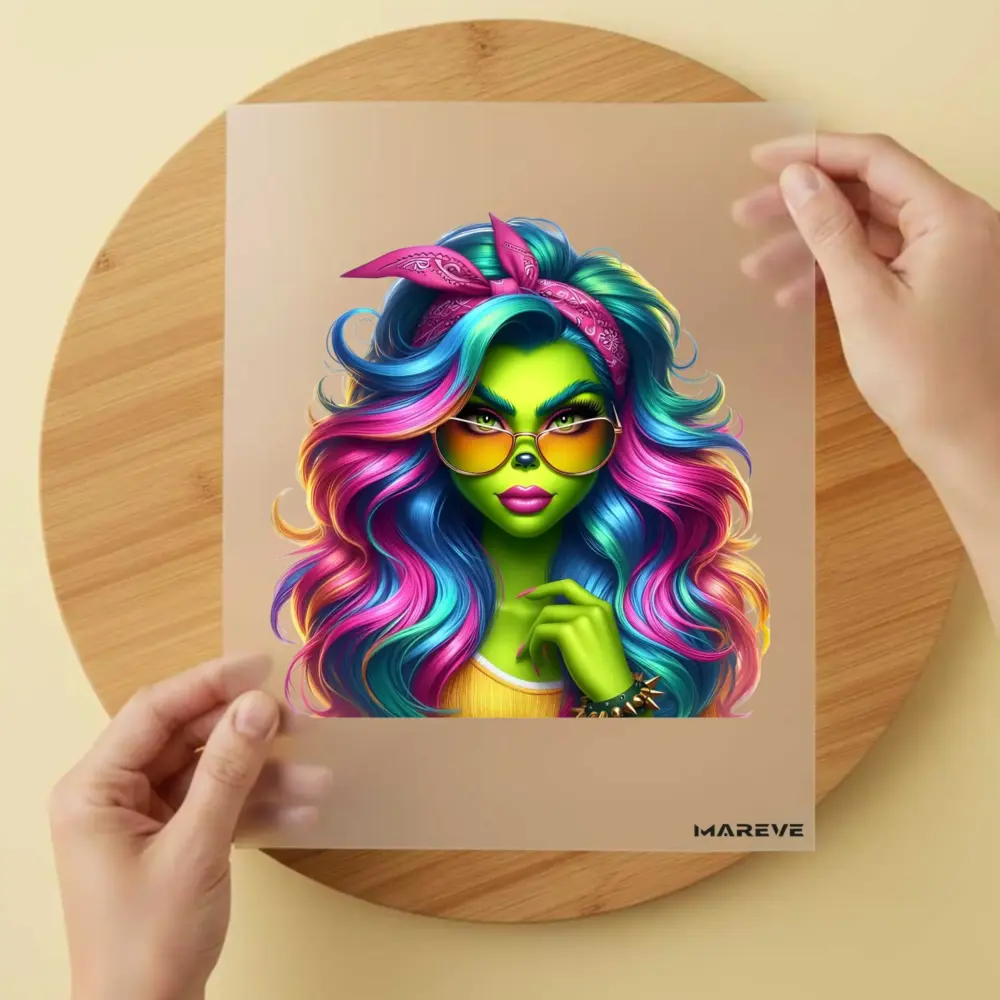 Bügelbild/Sticker - grüne Frau - Haarband Rosa