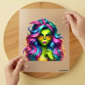 Bügelbild/Sticker - grüne Frau - Haarband Rosa
