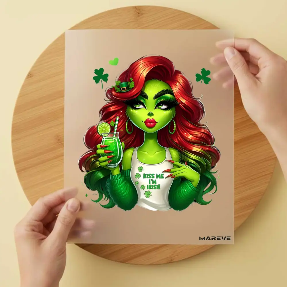 Bügelbild/Sticker - grüne Frau - Haare rot/grün