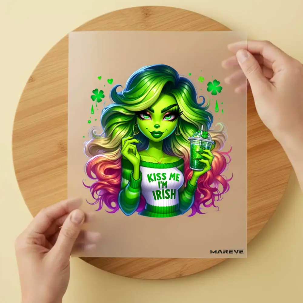 Bügelbild/Sticker - grüne Frau - Kiss me - Grün