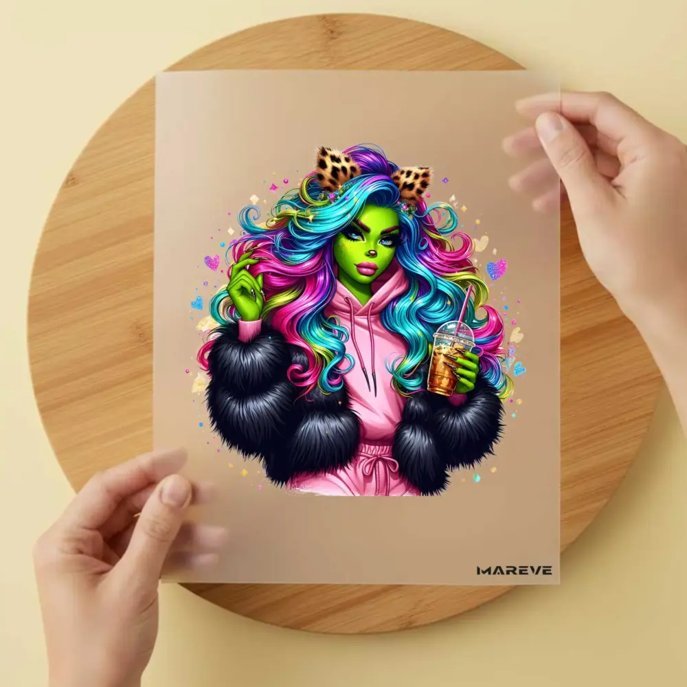 Bügelbild/Sticker - grüne Frau - Rosa Anzug