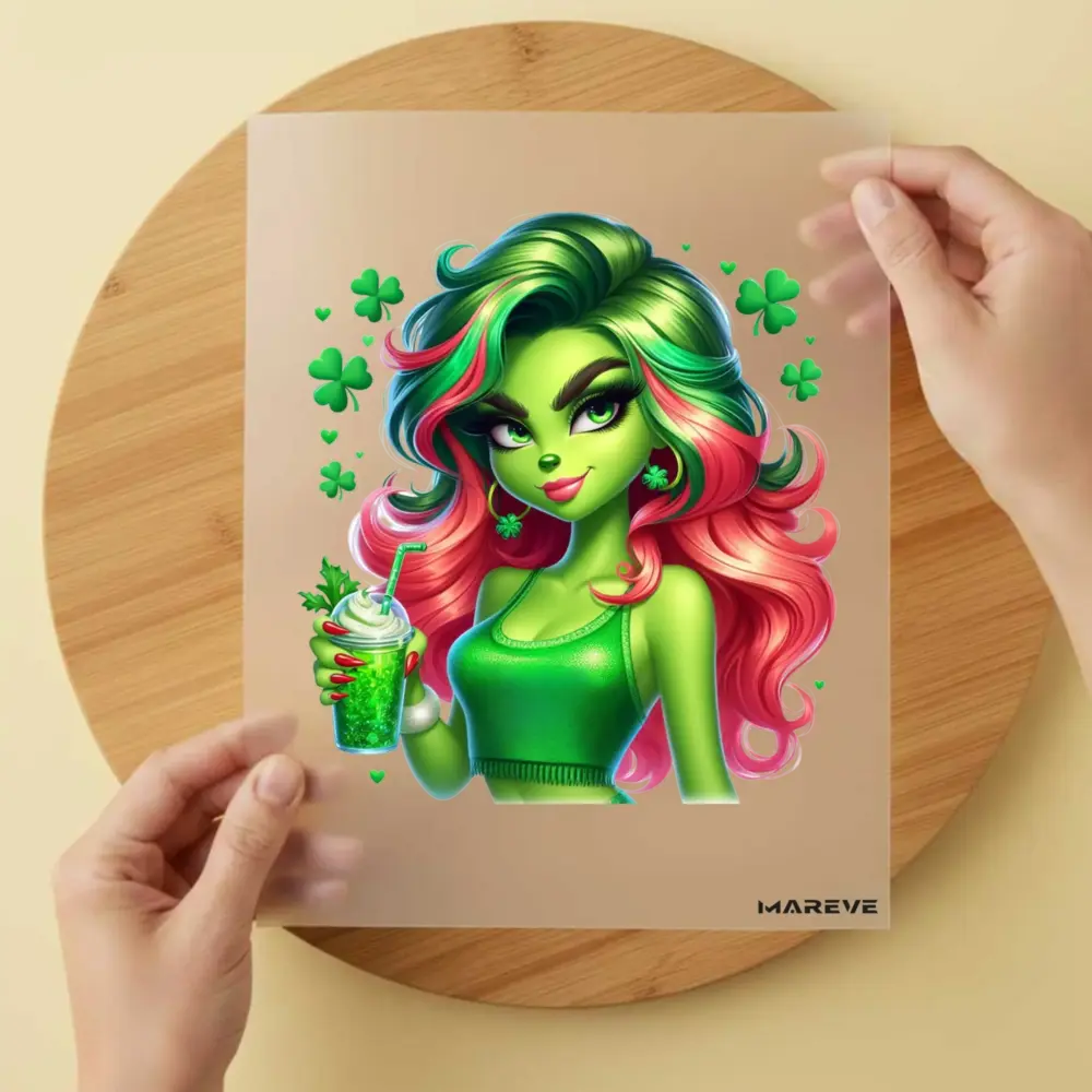 Bügelbild/Sticker - grüne Frau - grüner Becher