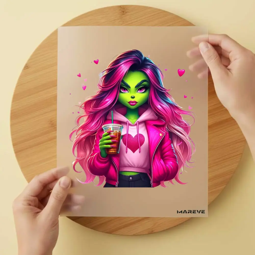 Bügelbild/Sticker - grüne Frau - komplett Pink
