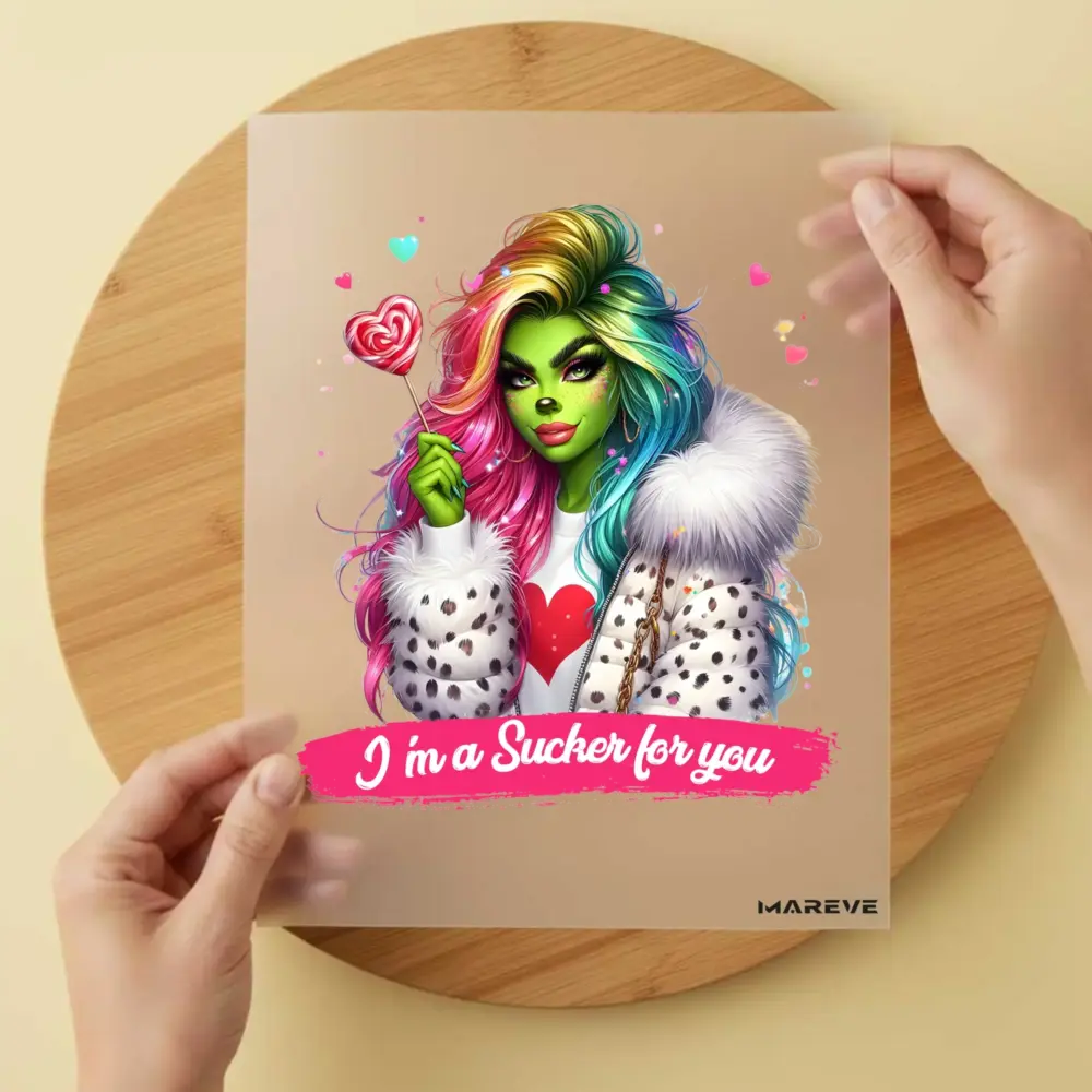 Bügelbild/Sticker - grüne Frau - Weißer Mantel - Sugar