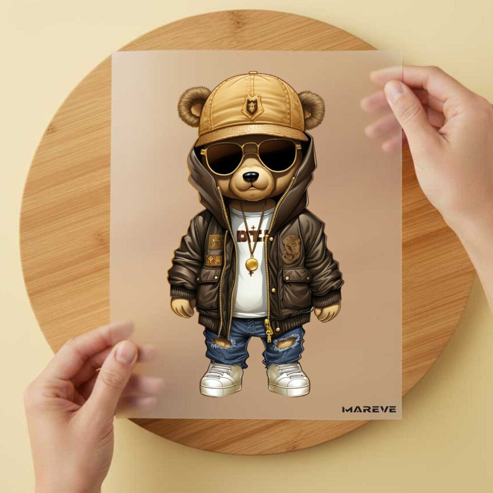 Bügelbild/Sticker - Cooler Bär - Braune Jacke