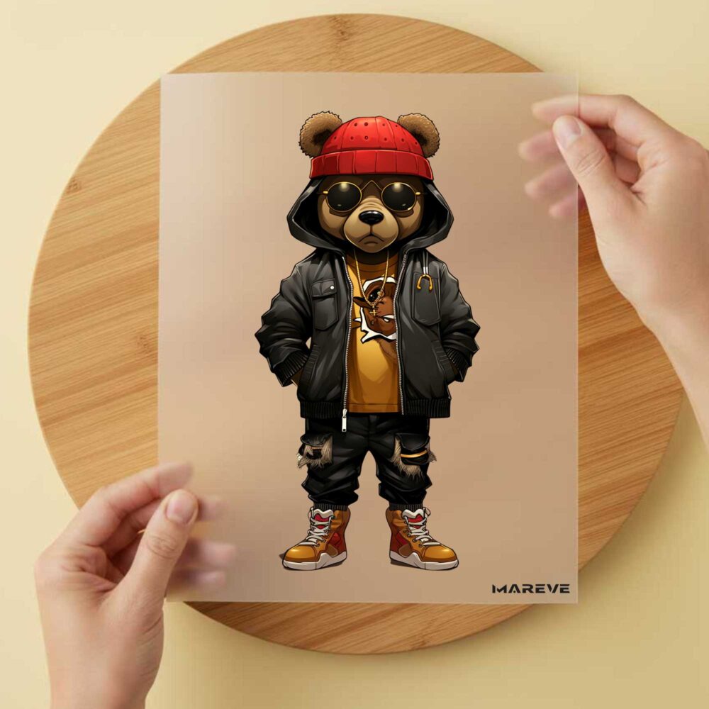 Bügelbild/Sticker - Cooler Bär - Rote Mütze