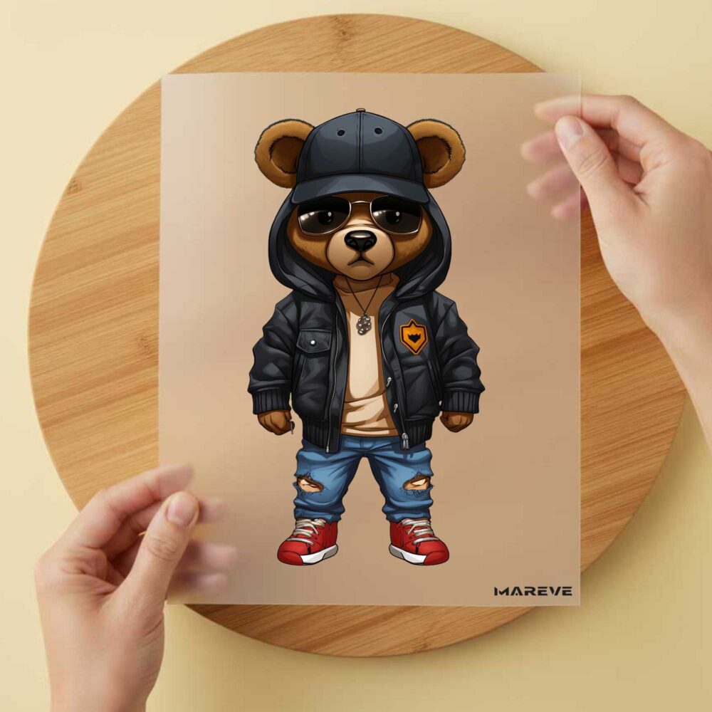 Bügelbild/Sticker - Cooler Bär - Schwarze Jacke