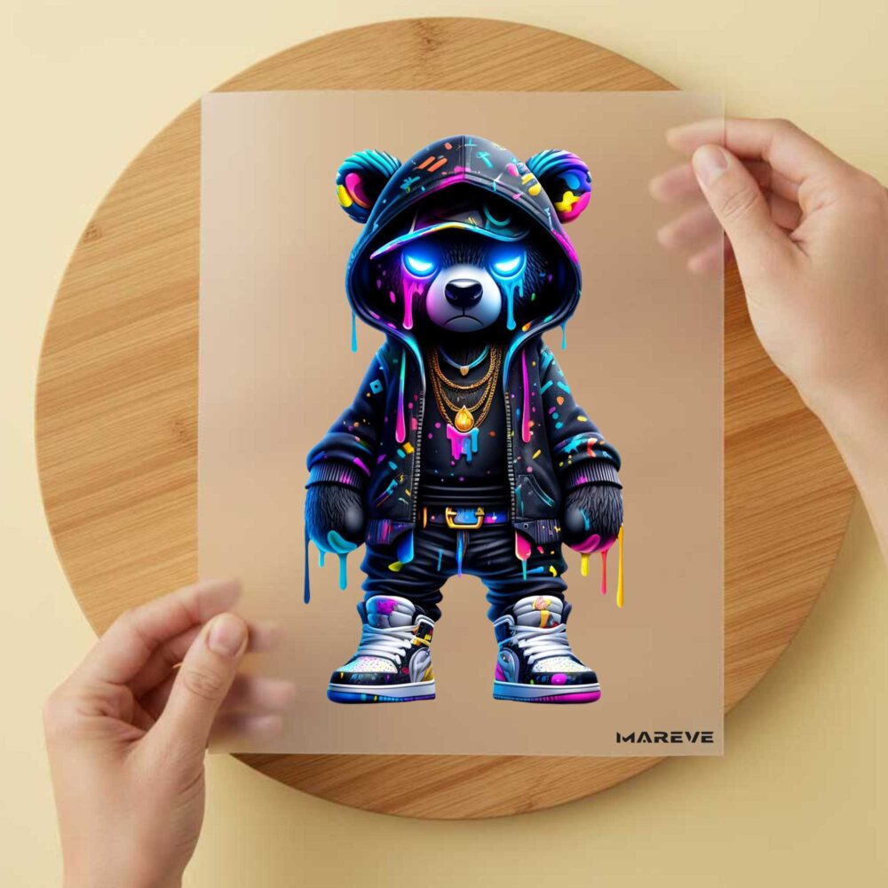 Bügelbild/Sticker -Cooler Teddy - Blaue Augen