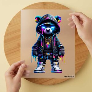 Bügelbild/Sticker -Cooler Teddy - Blaue Augen