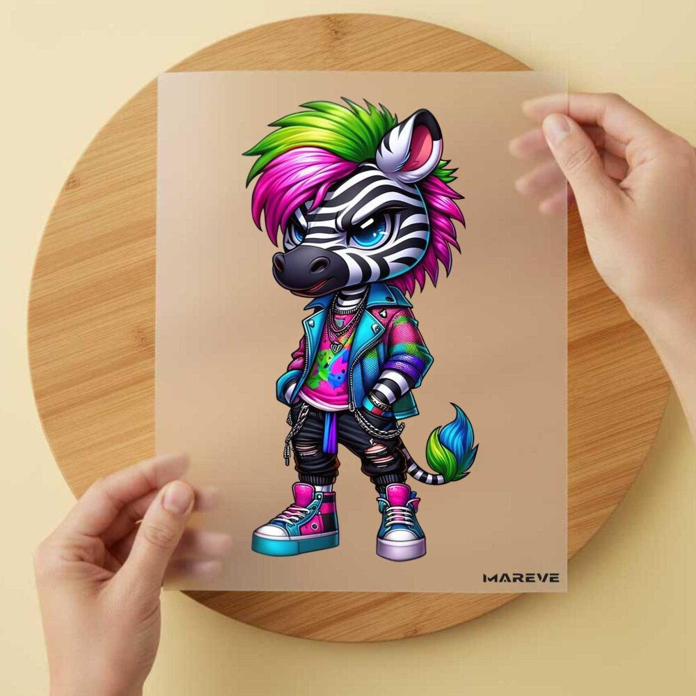 Bügelbild/Sticker - Cooles Zebra - Haare - grün/pink