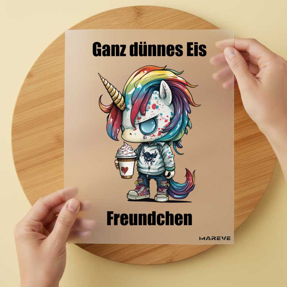 Bügelbild/Sticker - Einhorn - Ganz dünnes Eis Freundchen