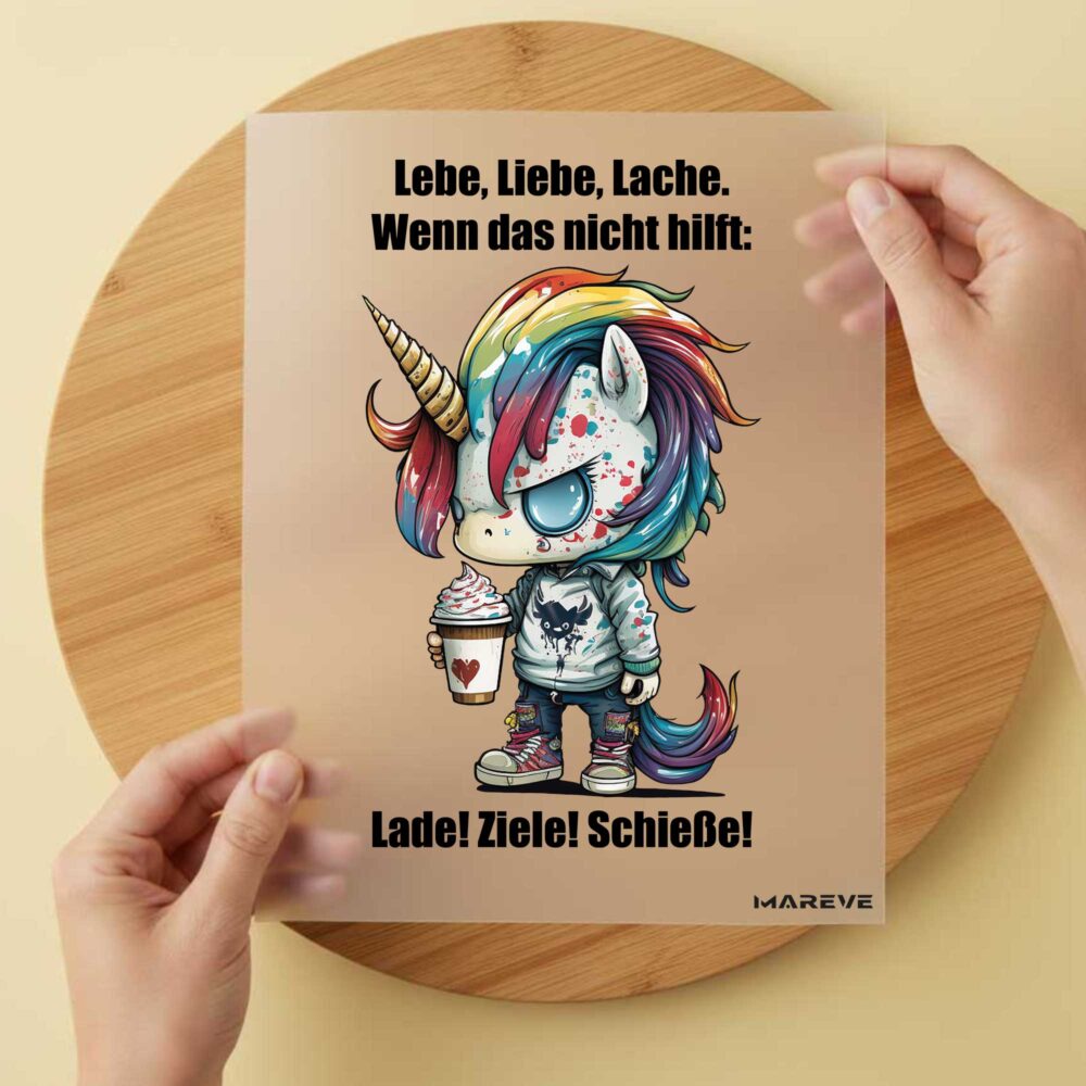 Bügelbild/Sticker - Einhorn - Lade! Ziele! Schieße!
