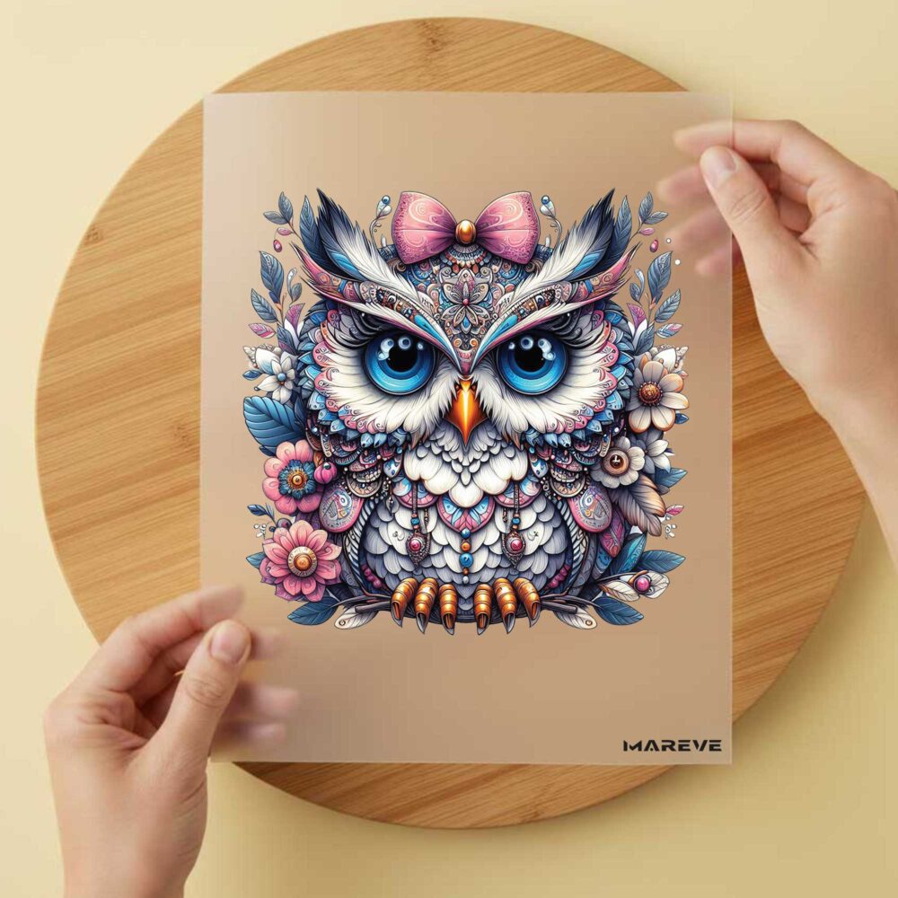 Bügelbild/Sticker - Eule - Magic - rosa Schleife