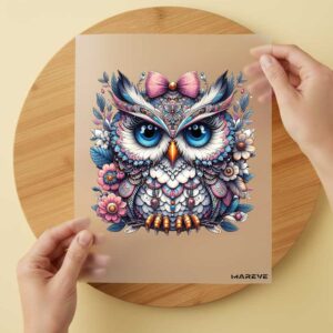 Bügelbild/Sticker - Eule - Magic - rosa Schleife