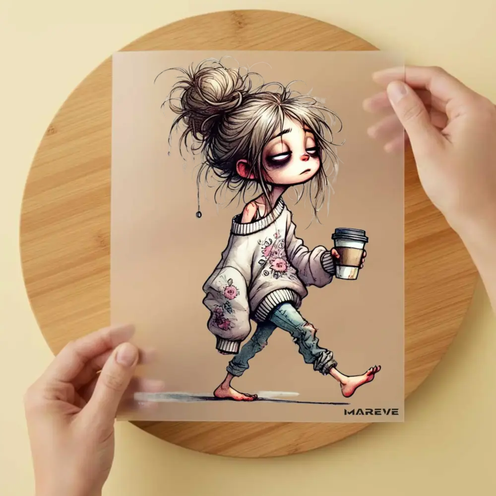 Bügelbild/Sticker - Frau - Kaffeenot