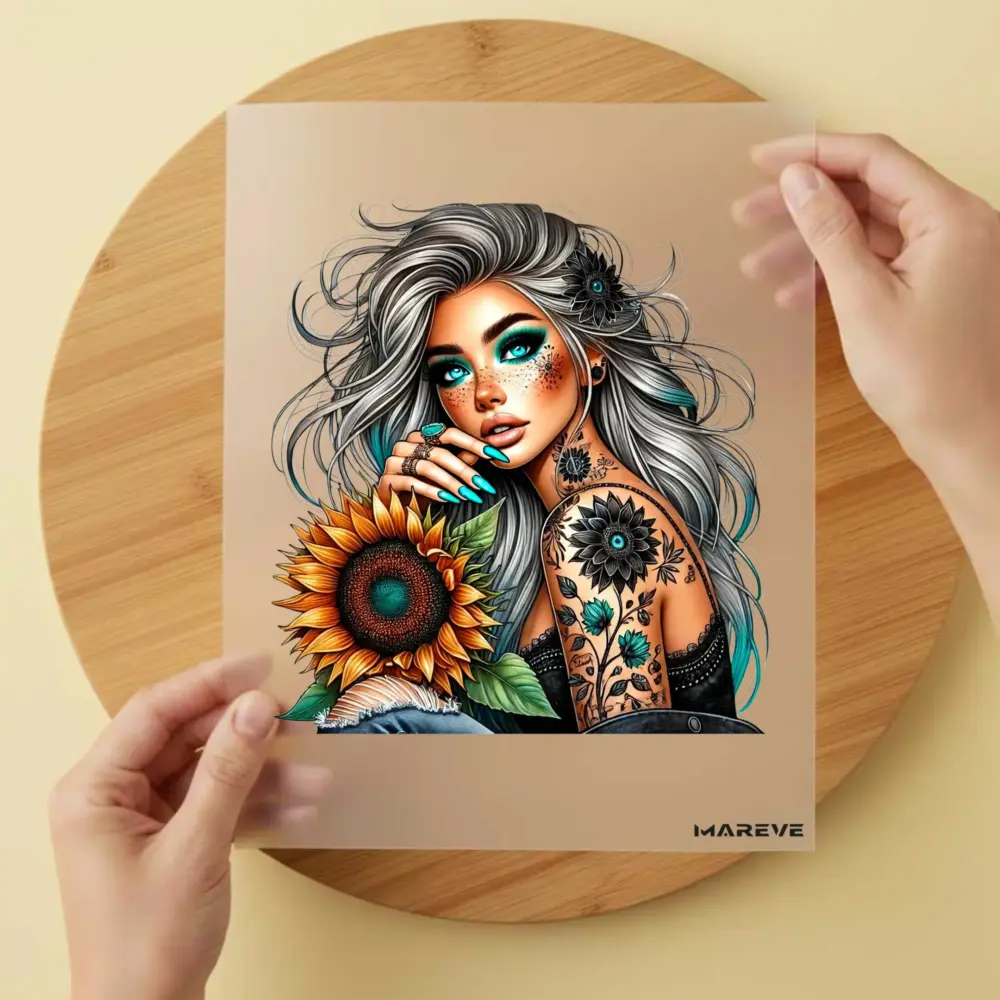 Bügelbild/Sticker - Frau - Sonnenblume