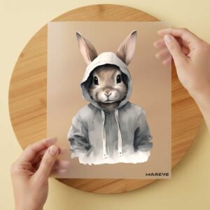Bügelbild/Sticker - Watercolour - Hase - grauer Hoodie