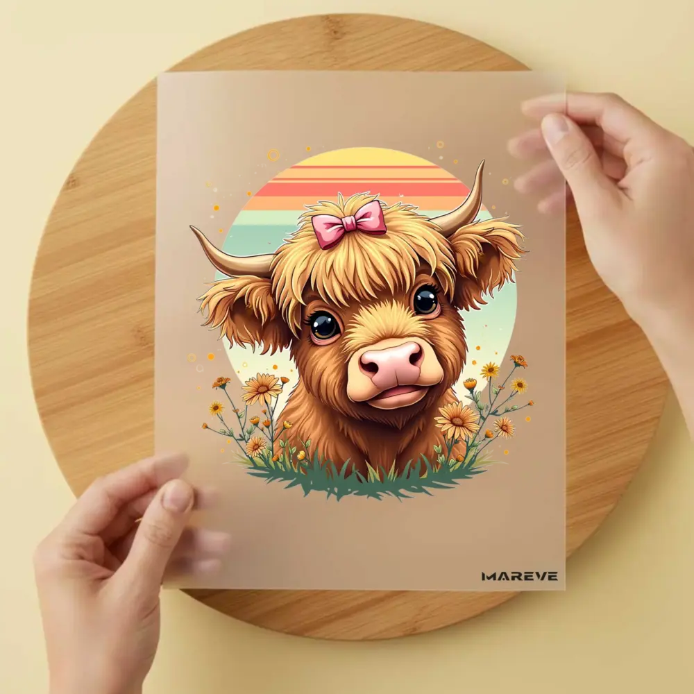 Bügelbild/Sticker - Highland Kuh - Retro