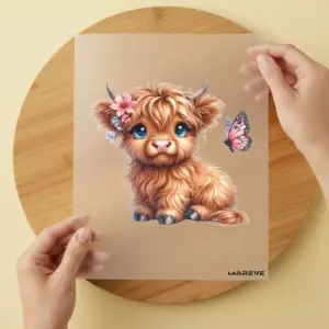 Bügelbild/Sticker - Highland Kuh - Schmetterling