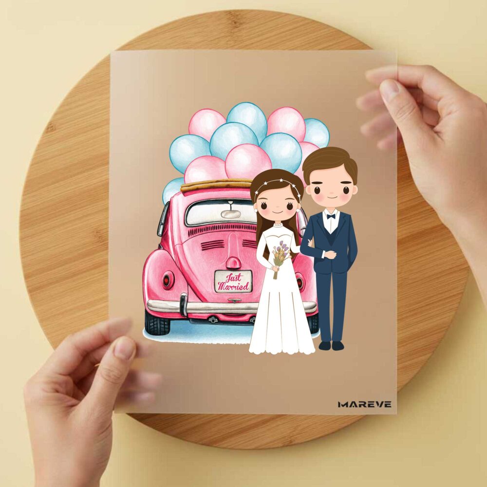 Bügelbild/Sticker - Watercolour - Hochzeit - Paar - Auto