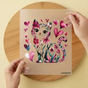 Bügelbild/Sticker - Katze - Flower - Herzen