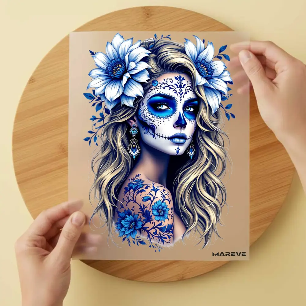 Bügelbild/Sticker/Sticker - La Catrina - Blau/Weiß