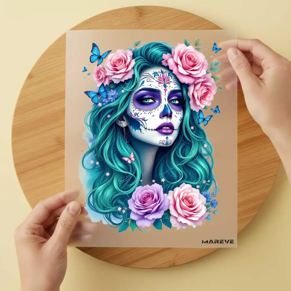 Bügelbild/Sticker - La Catrina - Türkis