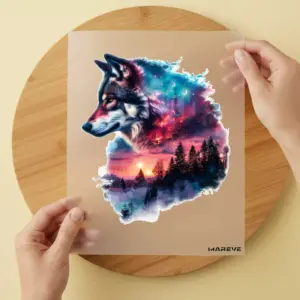Bügelbild/Sticker - Magic Wolf - Pinker Himmel