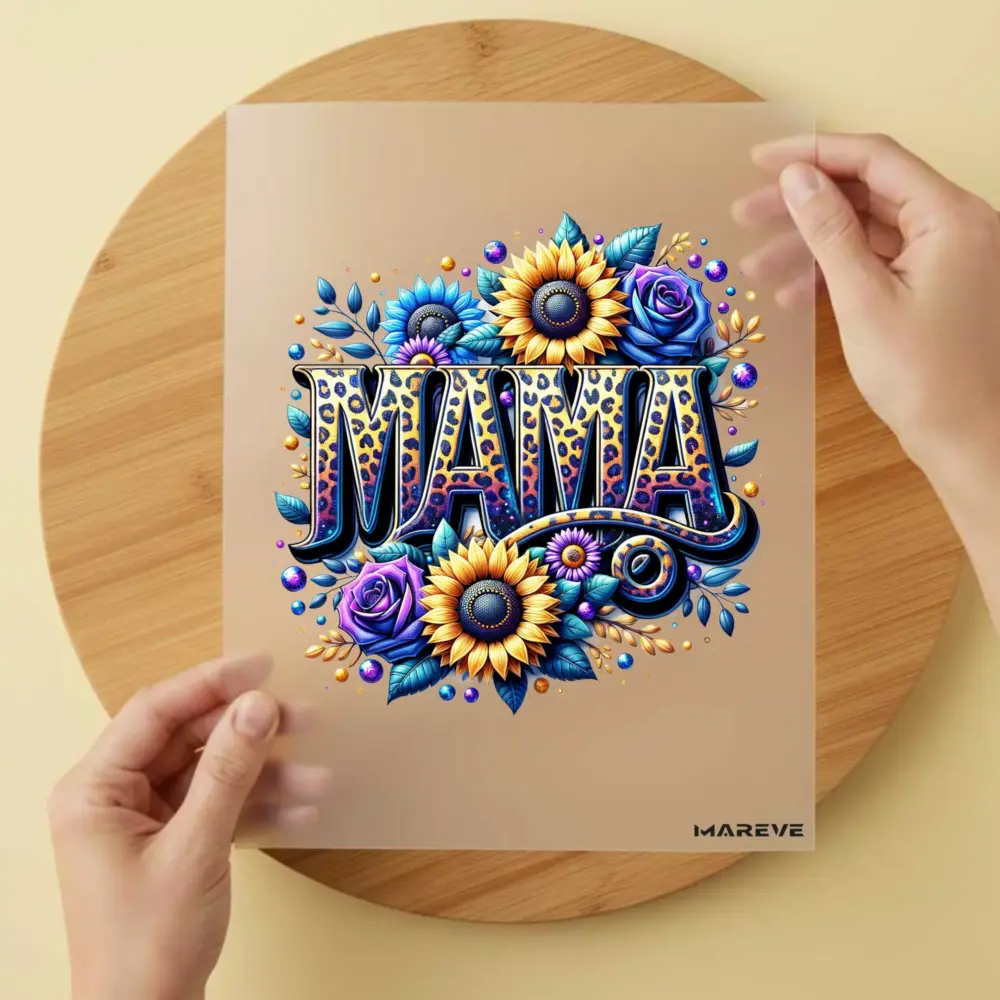 Bügelbild/Sticker - Mama - Flower - Gelb/Lila/Leo