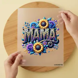 Bügelbild/Sticker - Mama - Flower - Gelb/Lila/Leo