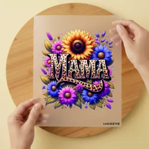 Bügelbild/Sticker - Mama - Flower - Lila/Leo