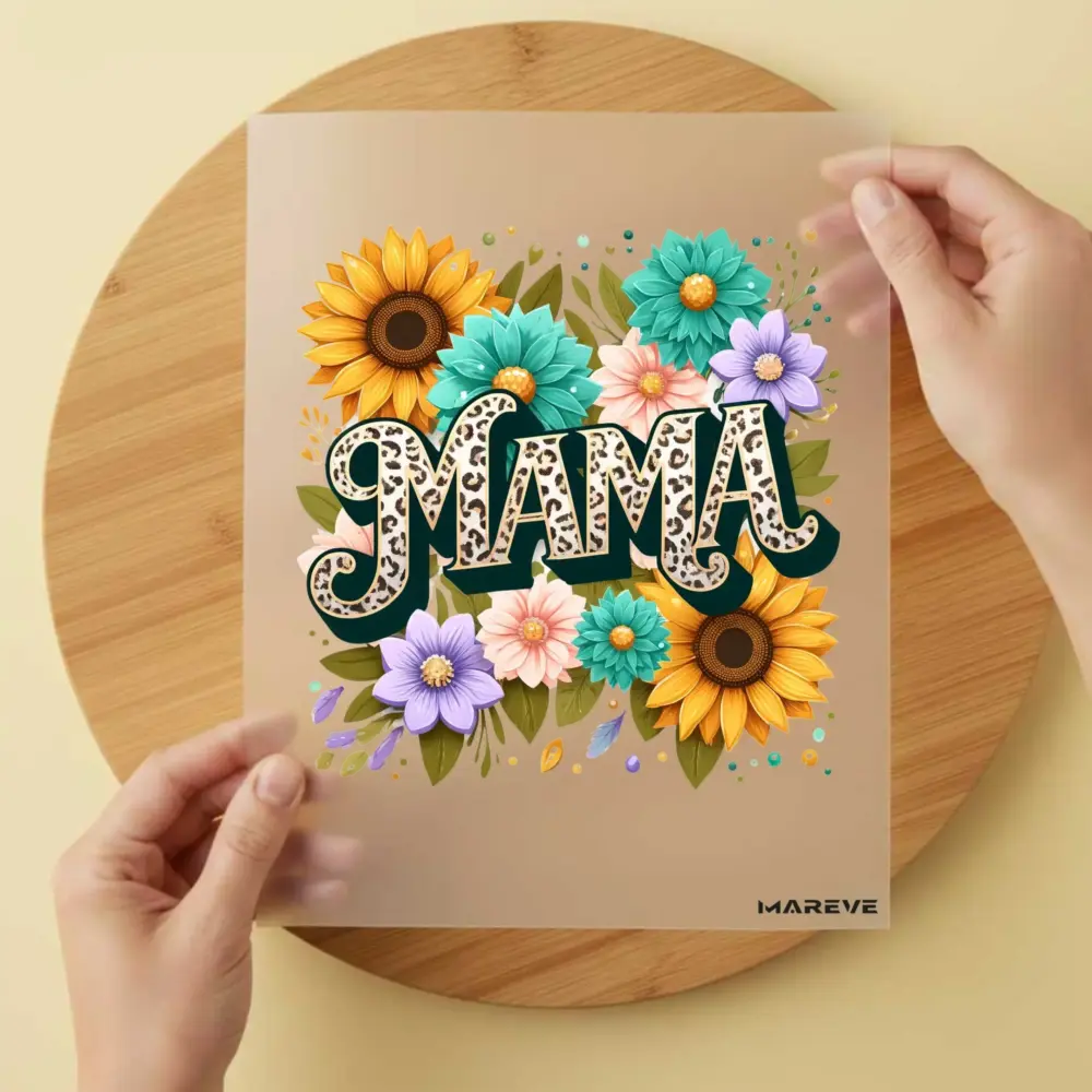 Bügelbild/Sticker - Mama - Flower - Weiß/Leo