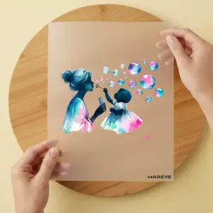 Bügelbild/Sticker - Mutter/Kind - Seifenblasen