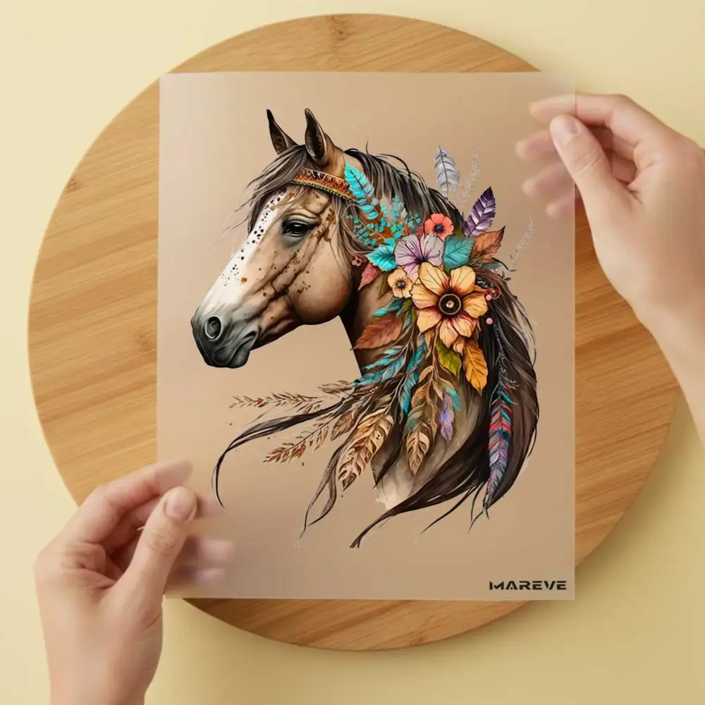 Bügelbild/Sticker - Pferd - Braun - Flower