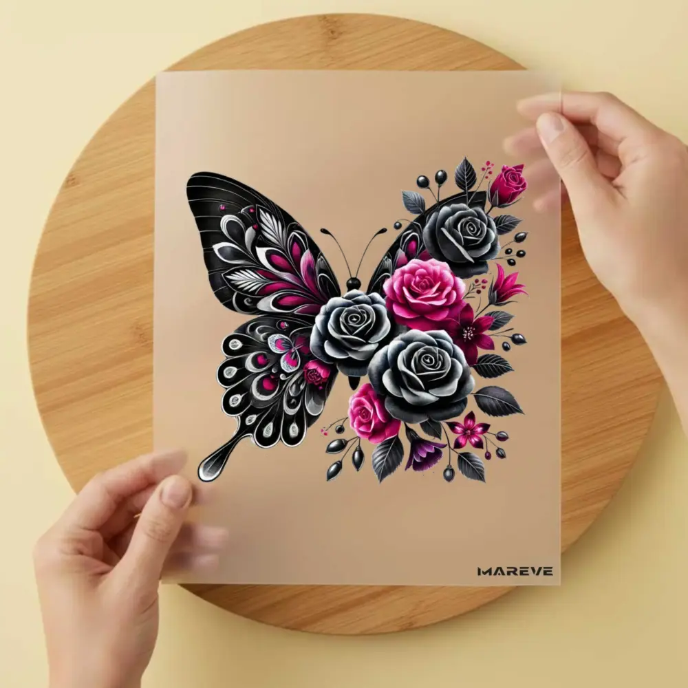Bügelbild/Sticker - Schmetterling - Schwarz/Pink