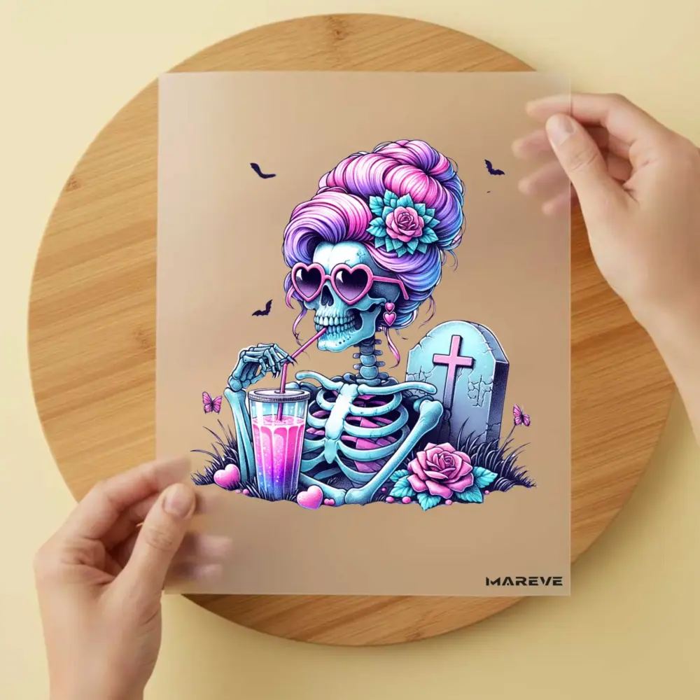 Bügelbild/Sticker - Skelett - Frau - Rosa/Blau