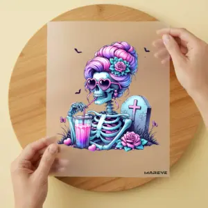 Bügelbild/Sticker - Skelett - Frau - Rosa/Blau