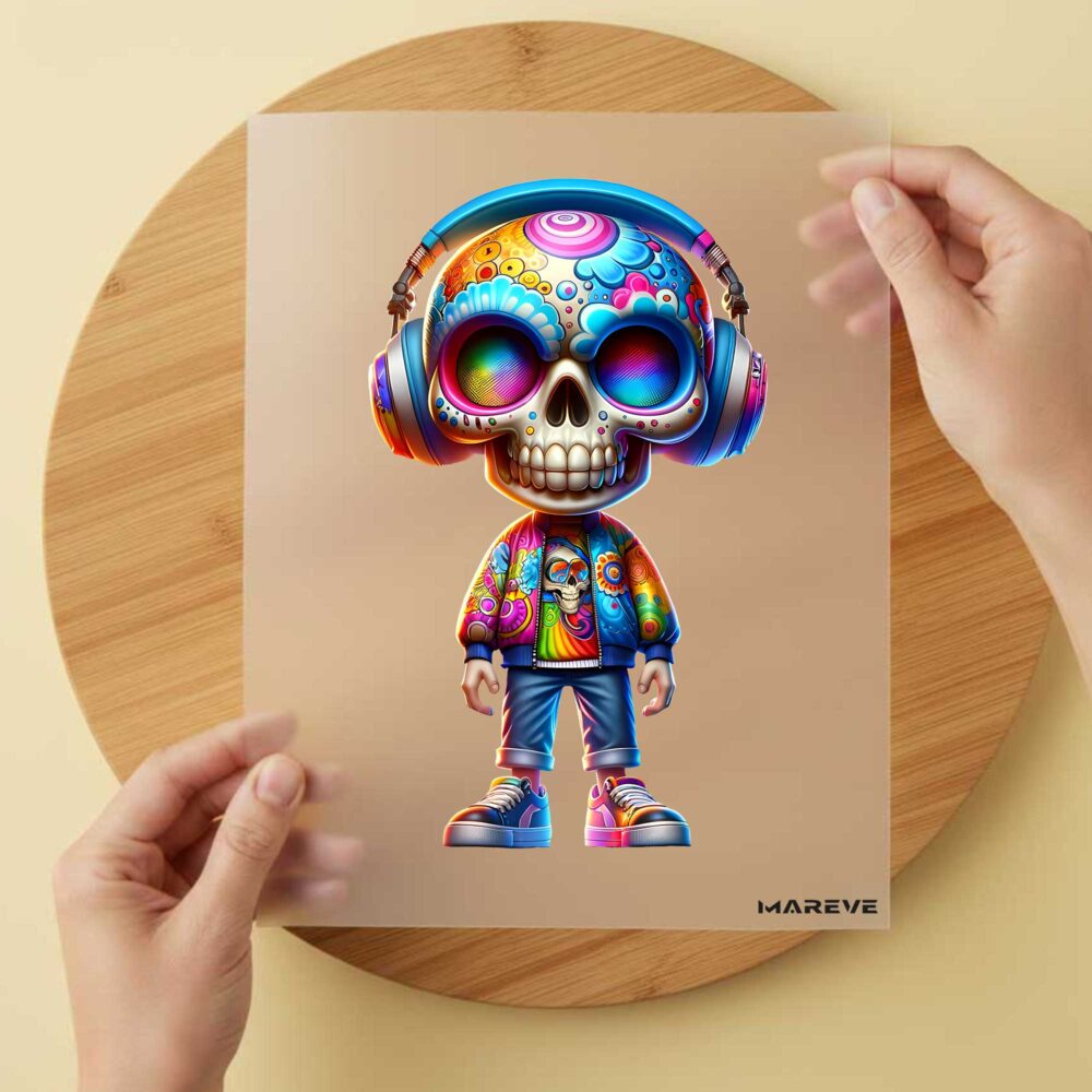 Bügelbild/Sticker - Skelett - Kopfhörer - Rainbow