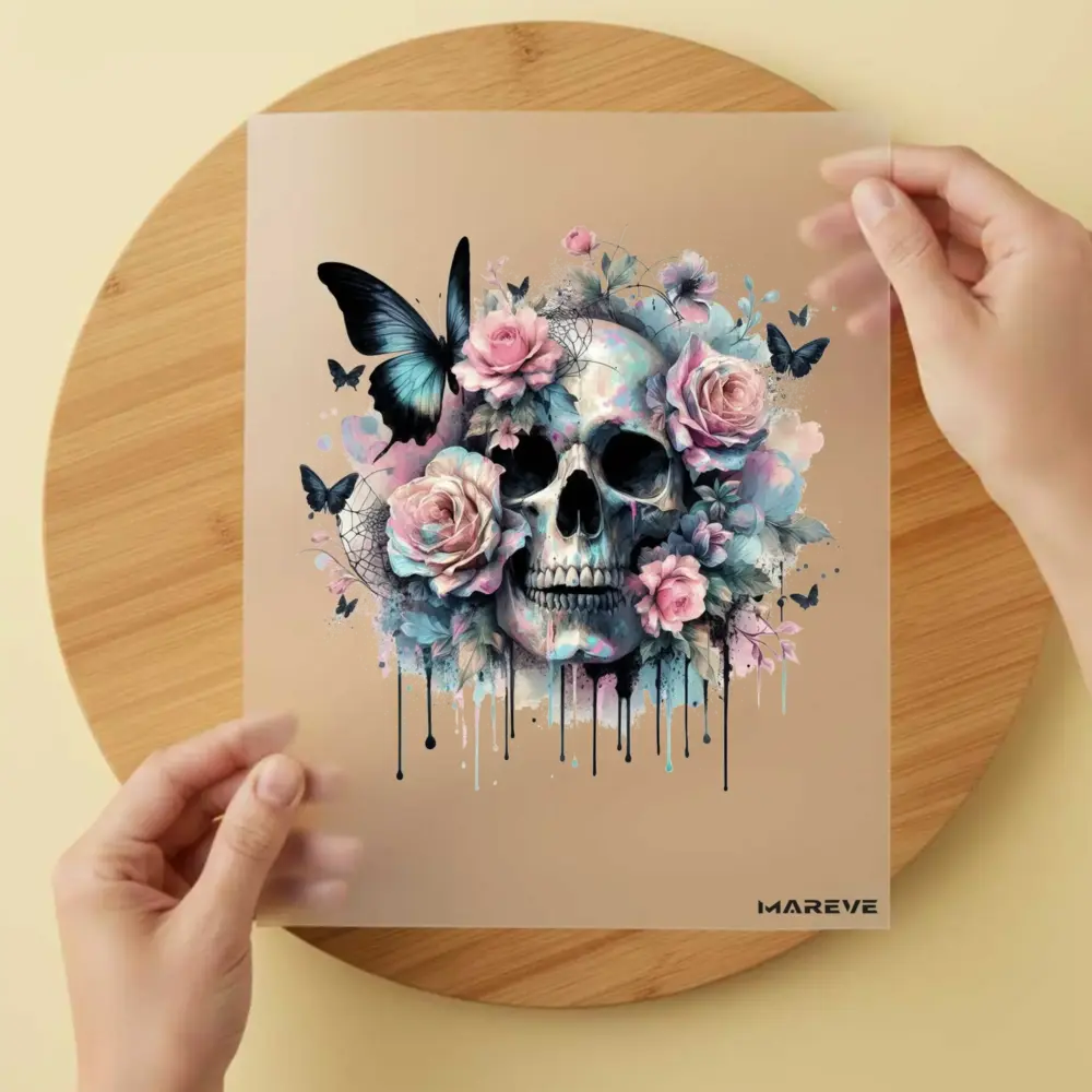 Bügelbild/Sticker - Skull - 4 rosa Rosen