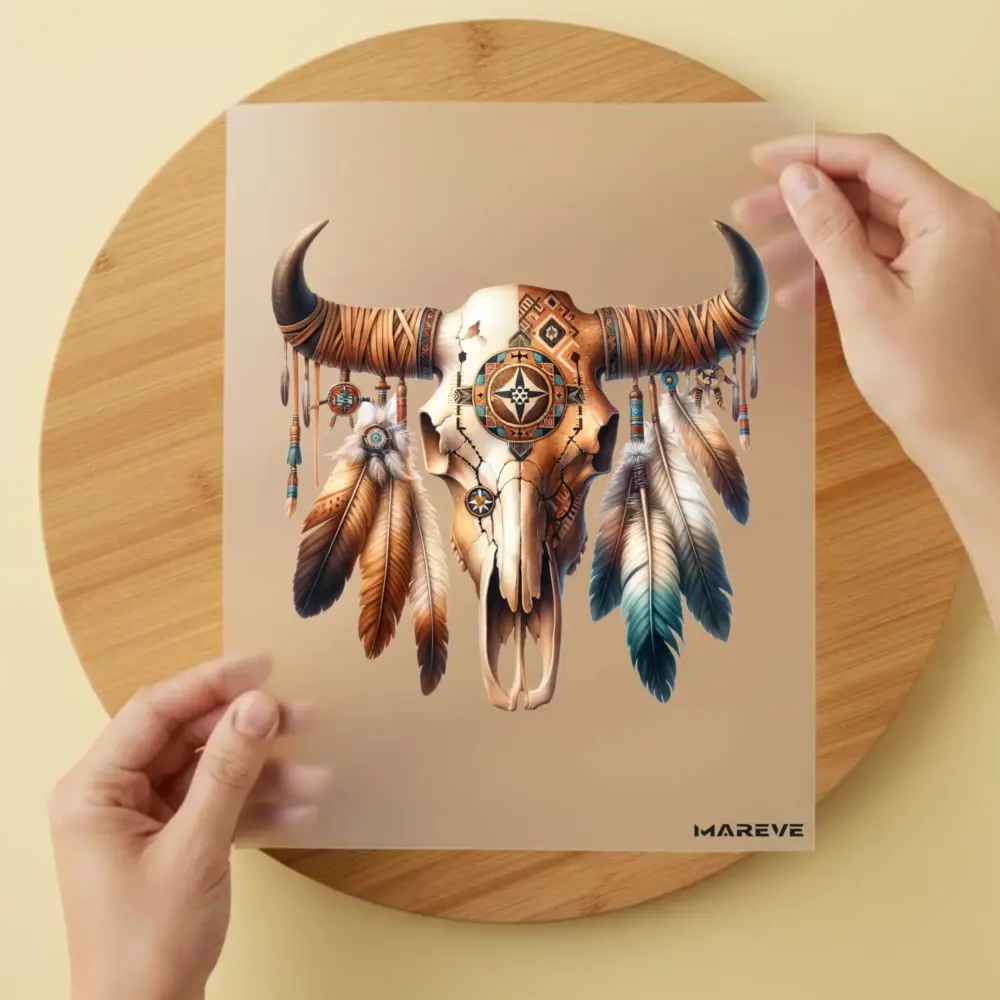 Bügelbild/Sticker - Skull - Federn - Braun/Weiß