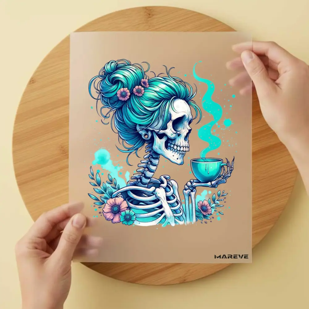 Bügelbild/Sticker - Skull - Kaffee - Blau