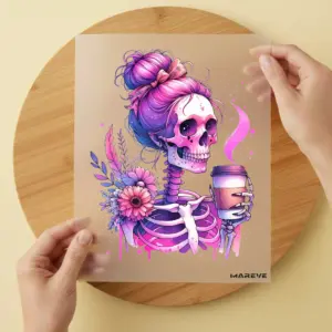 Bügelbild/Sticker - Skull - Kaffee - Rosa