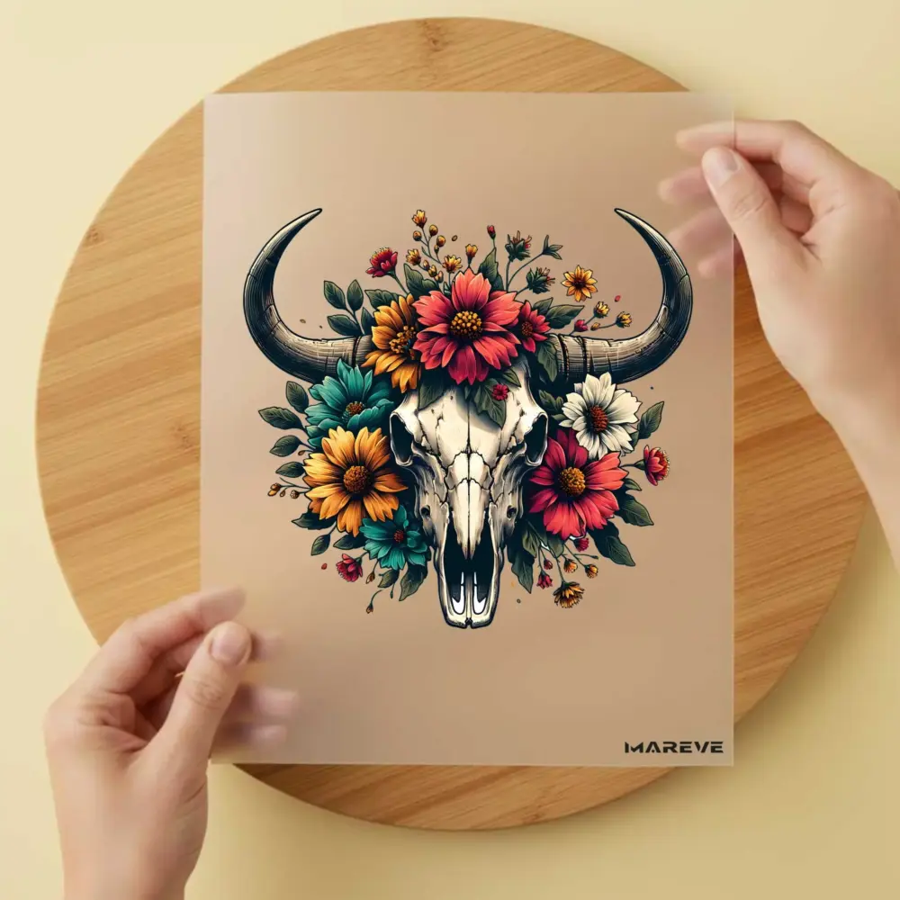 Bügelbild/Sticker - Skull - Kuh - Flower