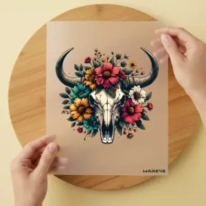 Bügelbild/Sticker - Skull - Kuh - Flower
