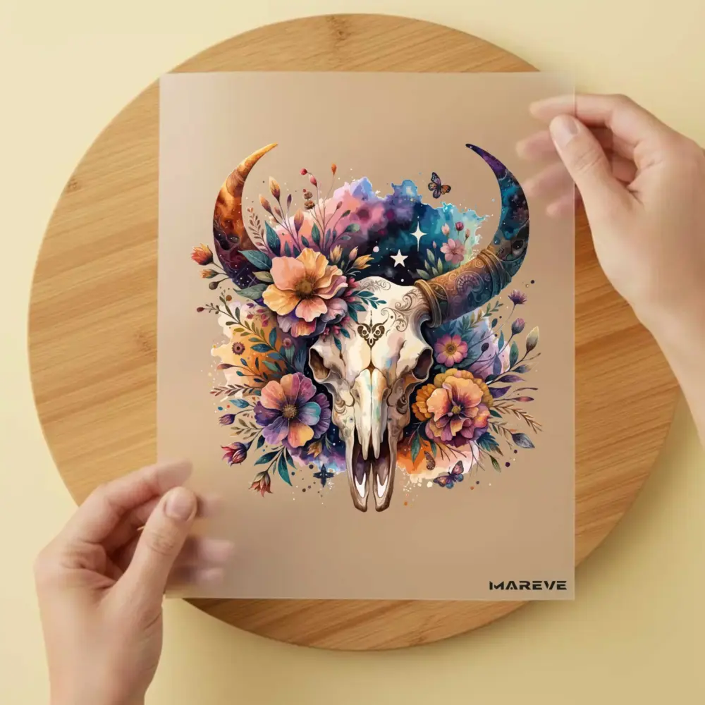 Bügelbild/Sticker - Skull - Kuh - Flower - Lila